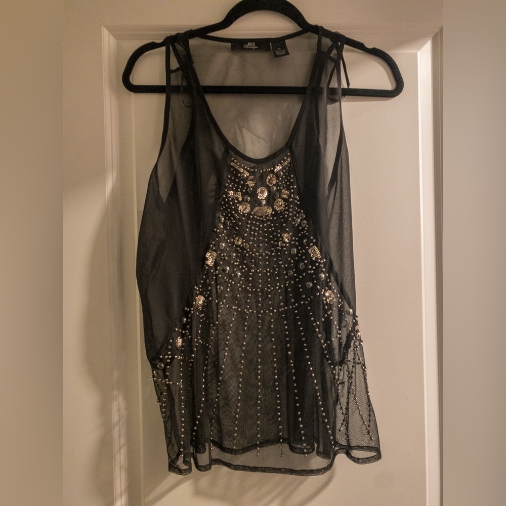 BKE Black Beaded Mesh Tank Top